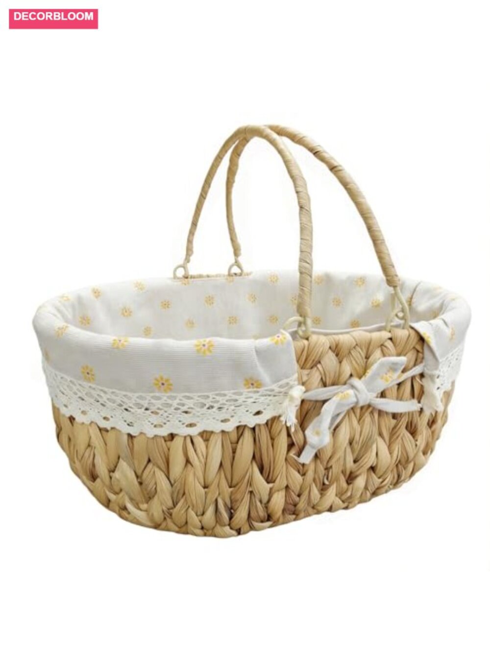 Woven Water Hyacinth Picnic Basket with Handles and Lining